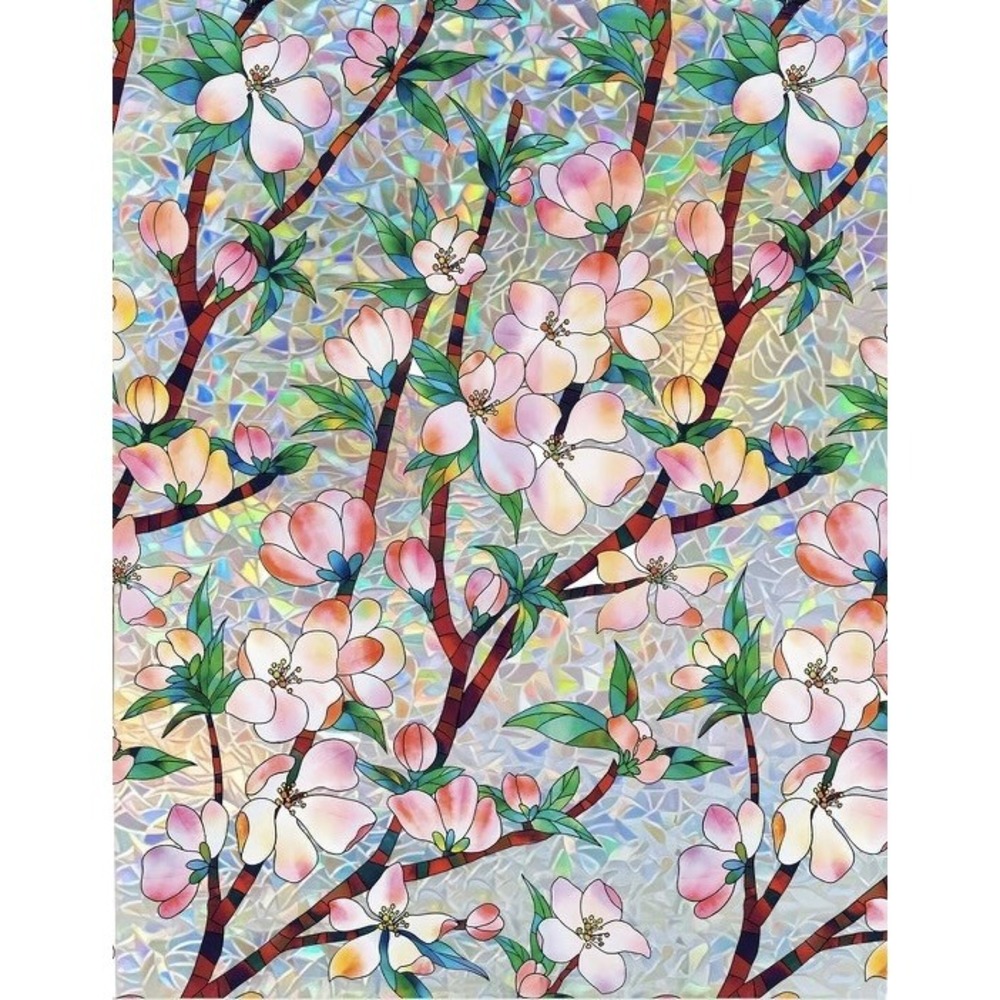 Window Privacy Film Rainbow Floral Pink Flowers Stained Glass Cling 23.6 x 78.7